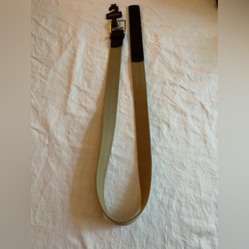 Coach Belt Unisex Brown Leather Khaki Canvas Size 38 Silver Tone Buckle NWT
